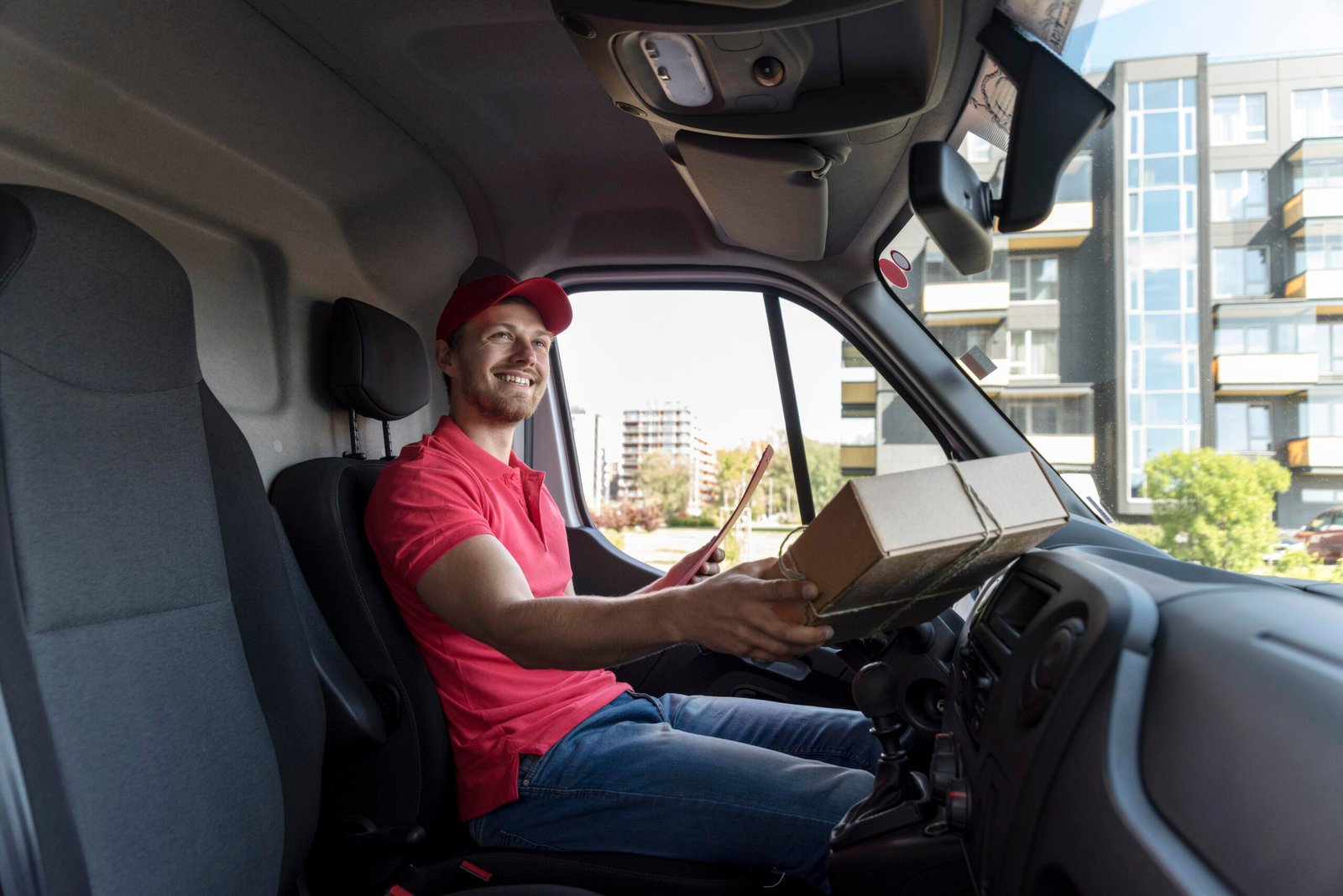 Commercial Van Driver with Package